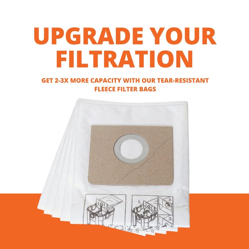Fein Nonwoven Fleece Filter Bag for Turbo I Dust Extractors - Holds 2-3x More than Regular Filter Bags, Tear-Resistant Material, Dustex 25 L Model, 5-Pack - 31345061010 - Image 3